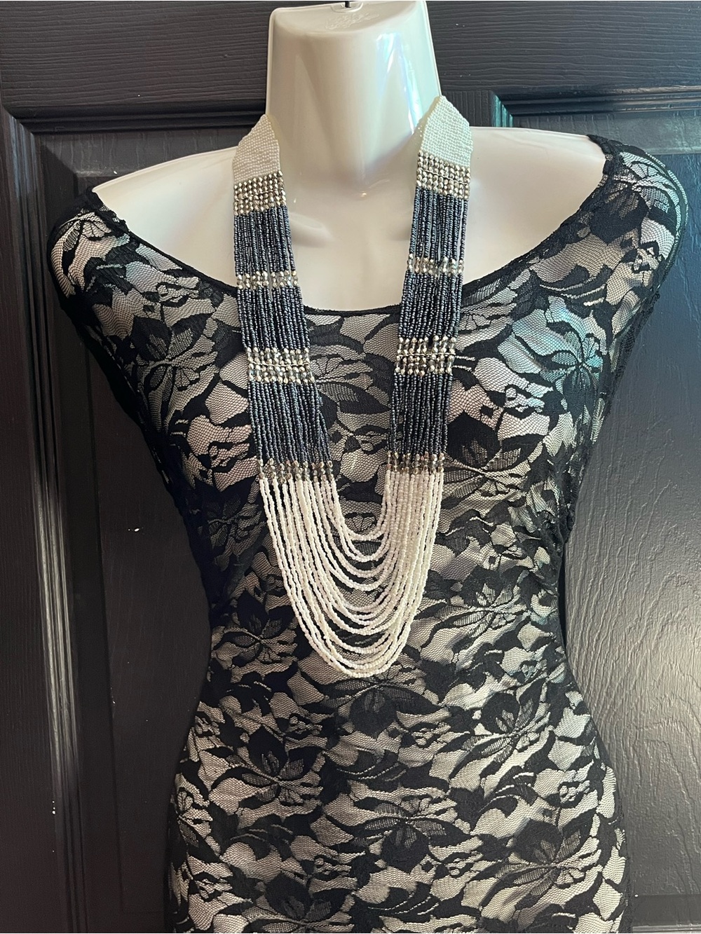 Park Lane Handcrafted Black and White Beaded Layered Necklace